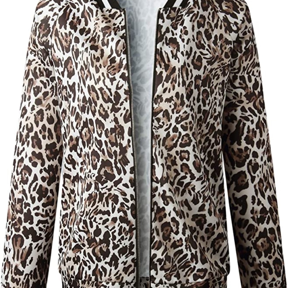 Womens Leopard Print Satin Bomber in Black Combo  sz large EUC - Picture 4 of 4